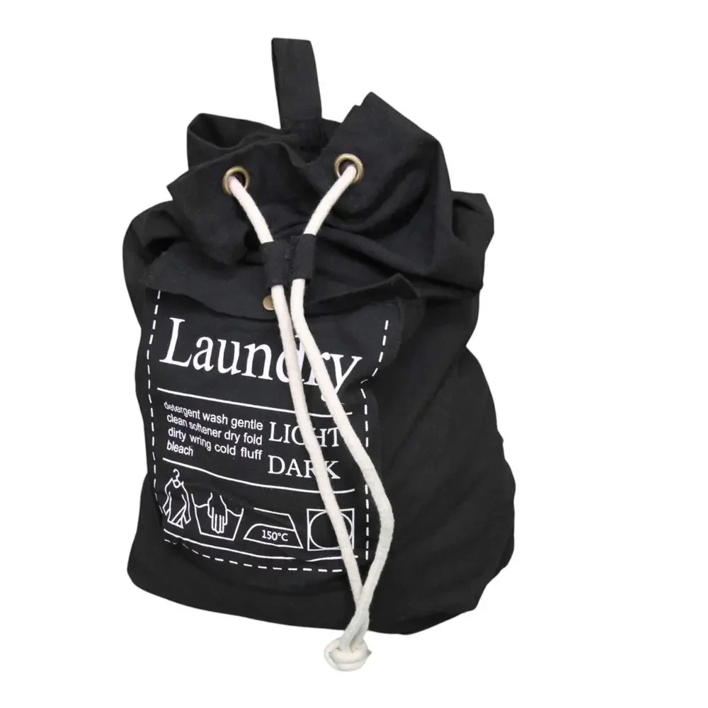 XL Laundry Bag Black Cotton Canvas drawstring portable travel friendly backpack